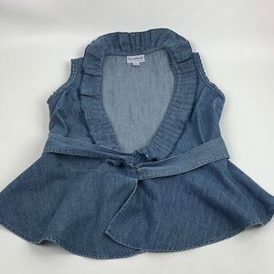 NorthStyle Indigo Denim Ruffled Wrap Belted Bow Open Vest Size 10 Cotton